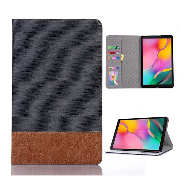 Samsung Galaxy Tab A 10.1 (2019) ristikkäistekstuurinen nahkakotelo - Musta Black