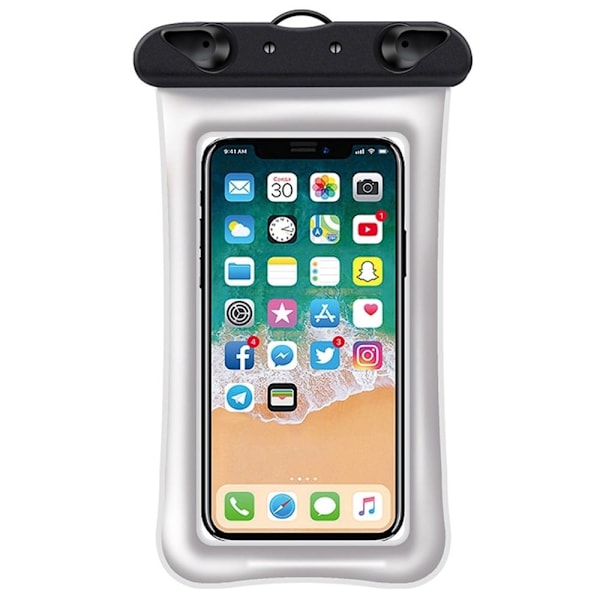 Universal waterproof pouch for smartphone with lanyard - White Blue