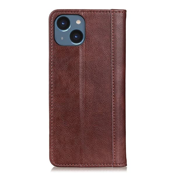 Ekte lærdeksel med magnetisk lukking for iPhone 15 - Brun Brown