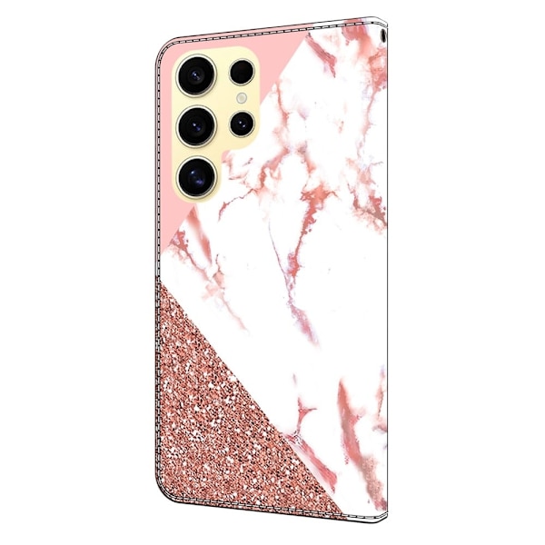 Samsung Galaxy S25 Ultra Plånboksfodral Mönster Tryck Stativ Läder Flip Telefonskal - Triangulär Marmor Rosa