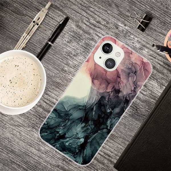Marmormotiv iPhone 14 Plus skal - Ljusrosa Och Grön Marmor multifärg