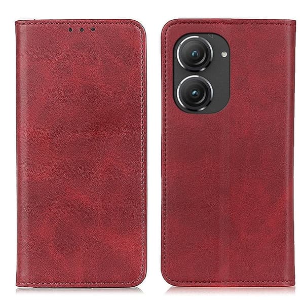 Flip Etui med Pung i Ægte Læder til ASUS Zenfone 9 - Rød Red