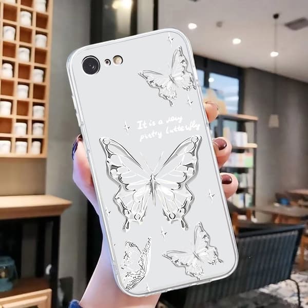 iPhone 16e-etui Blødt, fleksibelt telefonbagcover med mønsterprint - Sommerfugl White