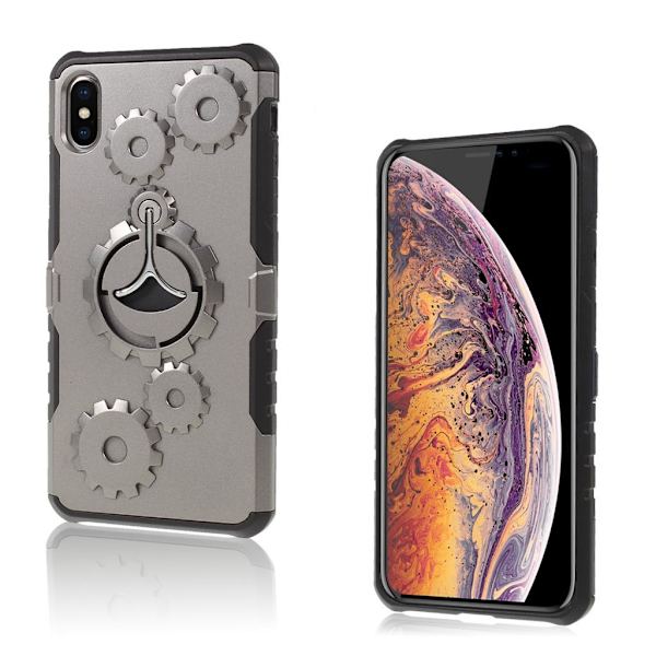 iPhone 9 Plus mobilskal plast silikon utfällbart ställ mekanisk stil - Grå Silvergrå