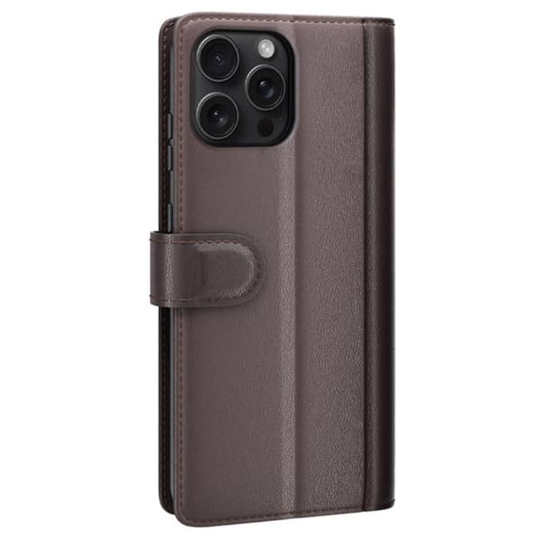 iPhone 16 Pro Max ægte læderetui med kreditkortlommer - Brun Brown