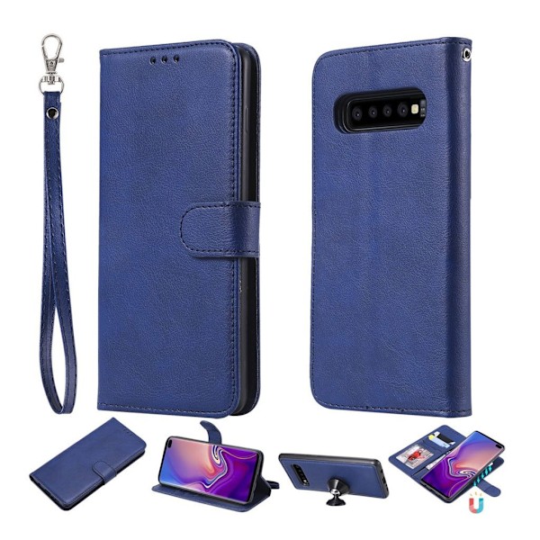 Samsung Galaxy S10 Plus  plånboksfodral i läder med löstagbar rem - blå Blå