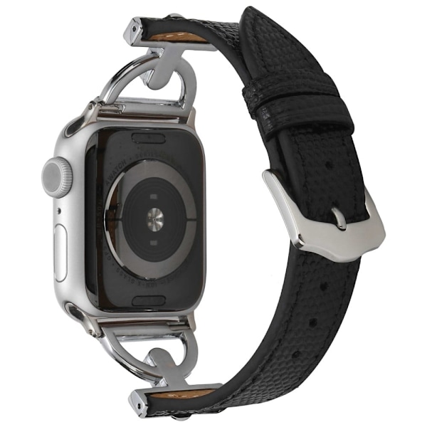 Apple Watch (45 mm) klockarmband i texturerat PU-läder - Svart / Silver Silvergrå