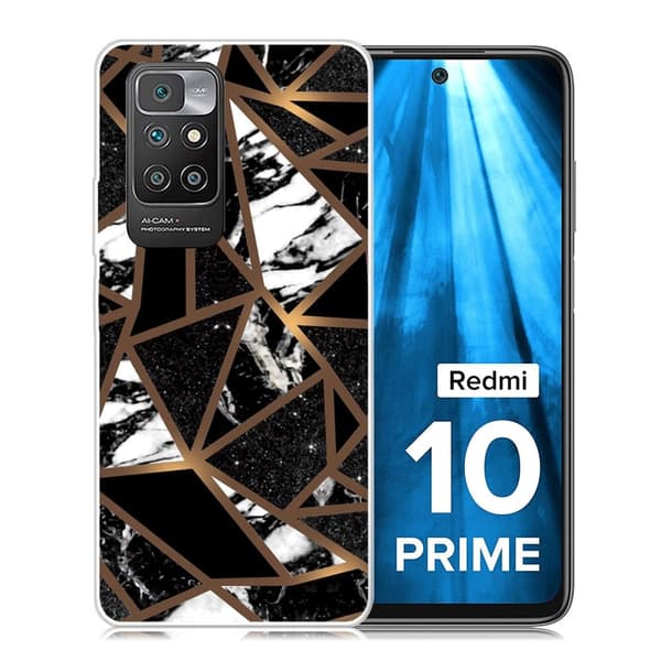 Marble Xiaomi Redmi 10 Prime / Redmi 10 Etui - Black Tile Fragmenter Multicolor