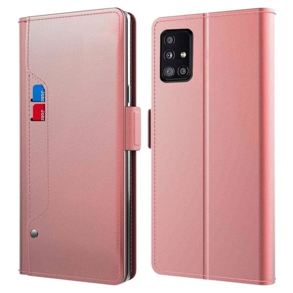 Phone Etui med Make-up Mirror og Slick Design til Samsung Galaxy A51 5G - Rose Gull Pink