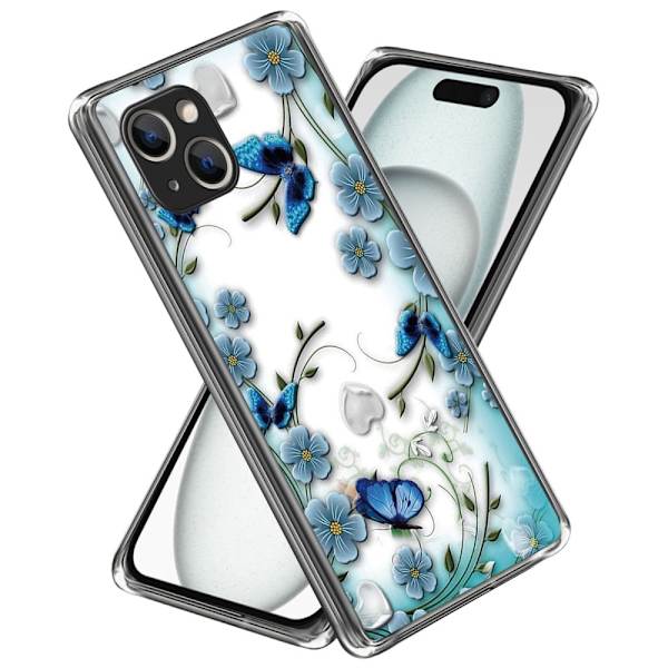 Deco iPhone 15 Plus kotelot - Perhonen Ja Kukka Blue