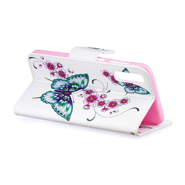 Samsung Galaxy A50 mønster læder etui - Sommerfugl og Blomst Multicolor