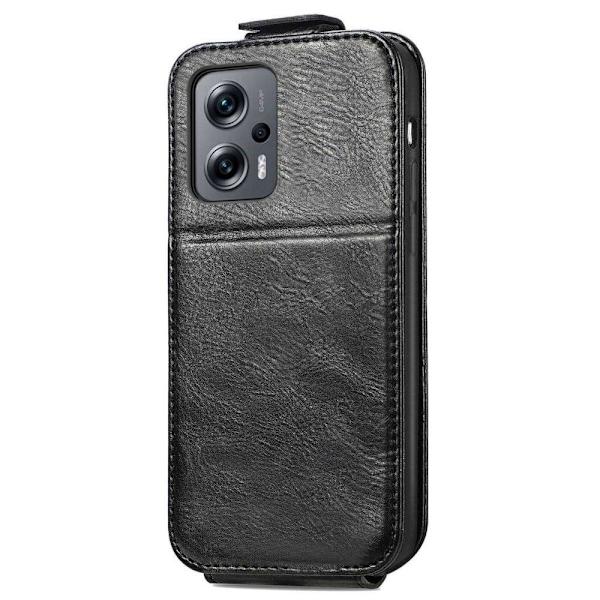 Vertical Flip Phone Suojakotelo With Zipper For Xiaomi Redmi Note 11S 5G / Poco M4 Pro 5g / Note 11t 5g - Musta Black