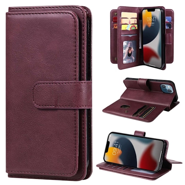 iPhone 14 etui med pung & 10 kortpladser – Rød Red