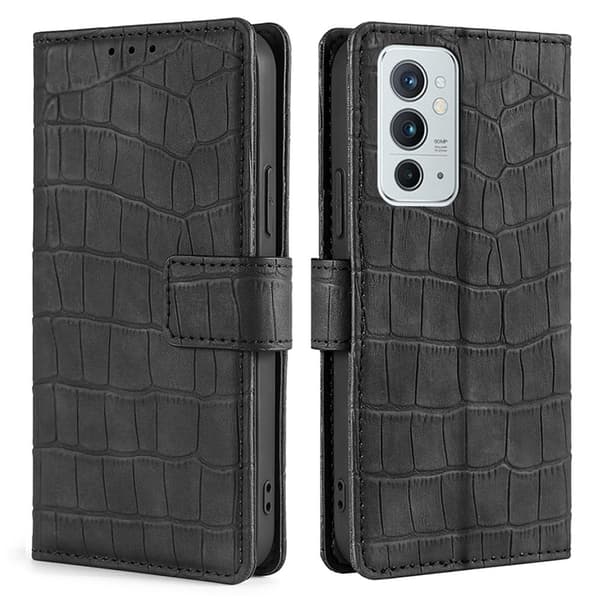 Læderetui med Krokodille Tekstur til OnePlus 9RT 5G - Sort Black