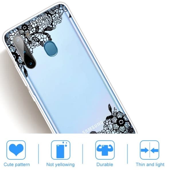 Deco Samsung Galaxy A21 deksel - Svart blomst Black