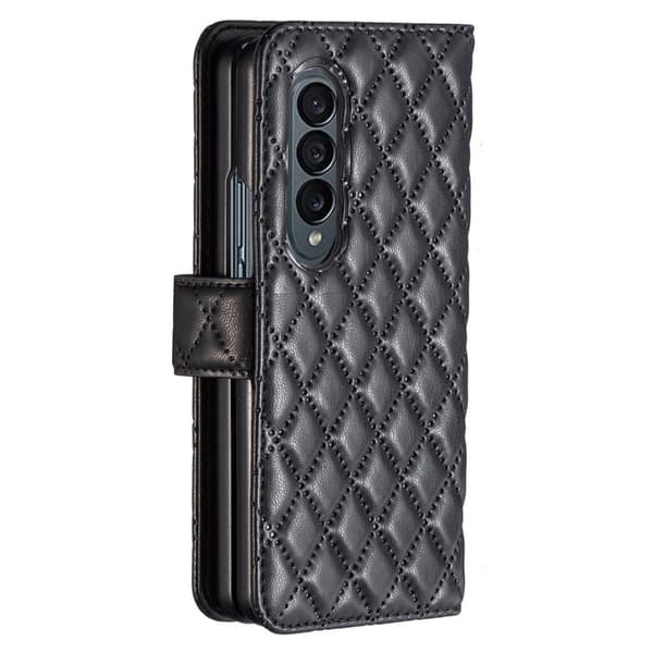 Rhombus Mønster Matte Flip Case til Samsung Galaxy Z Fold4 - Sort Black