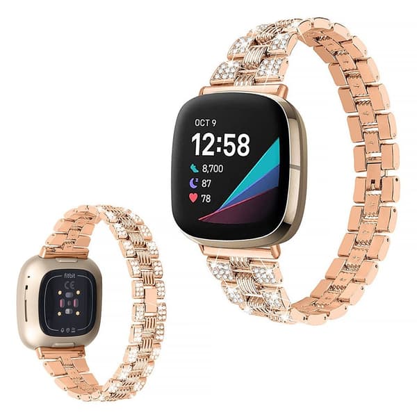 Fitbit Sense / Versa 3 rhinestone décor watch band - Rose Gold Rosa