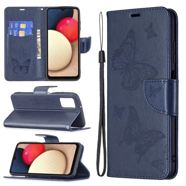 Butterfly läder Samsung Galaxy A03s fodral - Blå Blå