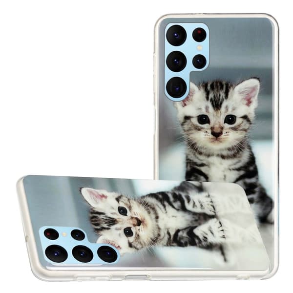 Deco Samsung Galaxy S22 Ultra Etui - Søt Katt Silver grey