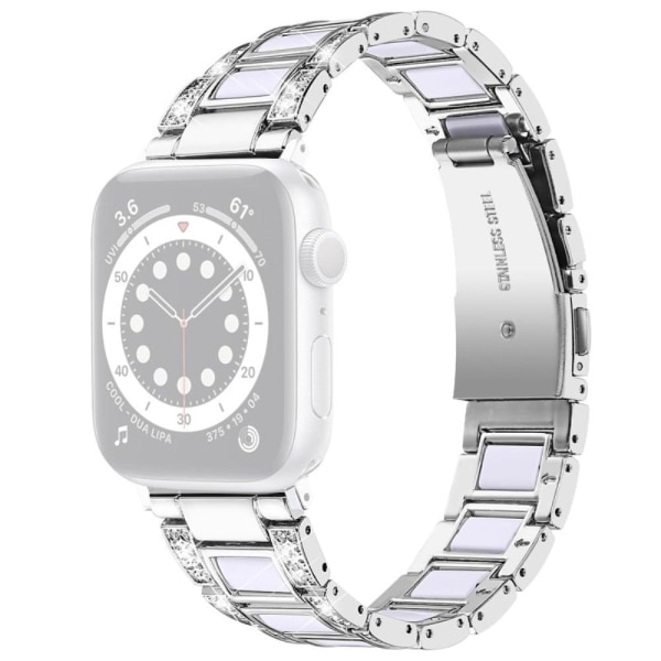 Apple Watch Series 8 (45mm) / Watch Ultra rhinestone urrem i rustfrit stål - Sølv / Hvid Silver grey