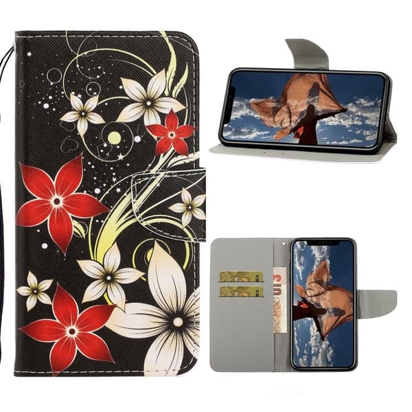 Wonderland iPhone 12 Pro Max flip etui - Røde Og Hvide Blomster Red
