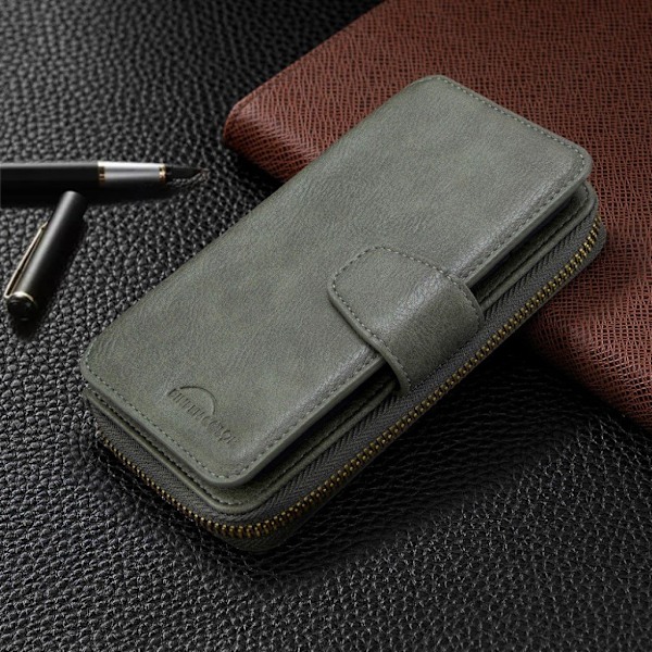 Zipper läder Huawei P40 Lite / Huawei Nova 6 SE fodral med plånbok - Grön Grön