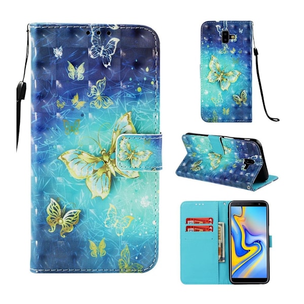 Samsung Galaxy J6 Plus (2018) mønstered læder flip etui - Sommerfugle Multicolor