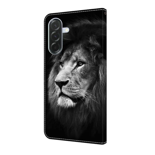 Samsung Galaxy A36 5G Plånboksfodral Mönster Tryck Stativ Läder Flip Telefonskal - Lejon Silvergrå