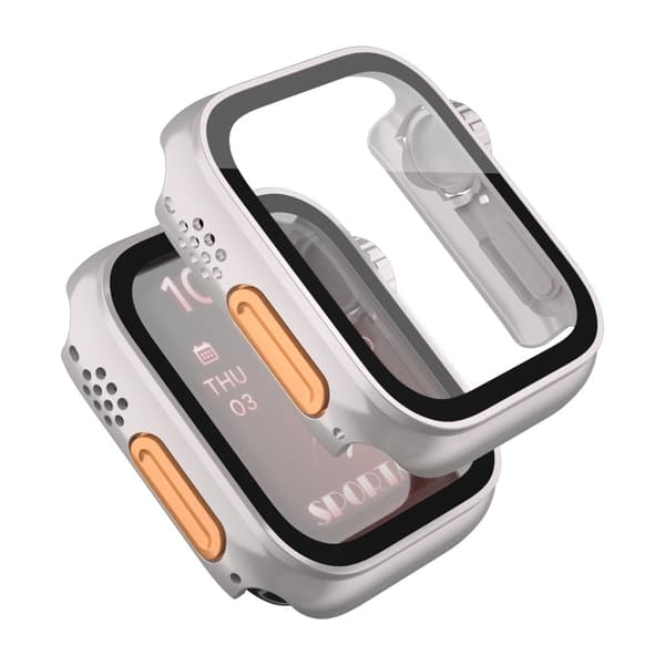 Apple Watch Series 8 (45mm) cover with tempered glass - Starlight Silvergrå