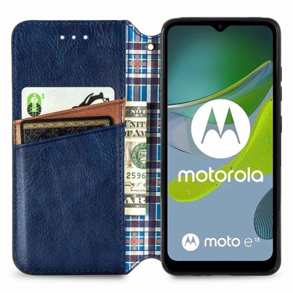 Läder Motorola Moto E13 fodral med romb-design - Blå Blå