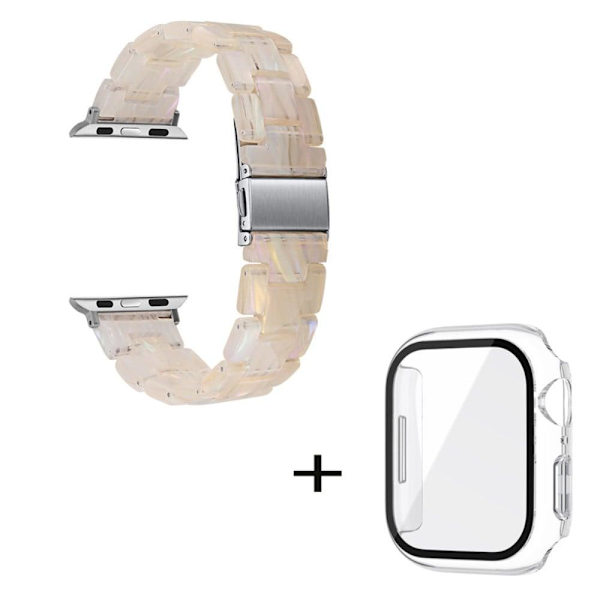 Apple Watch SE 2022 (40mm) klockarmband med 3 pärlor i resin och genomskinligt hölje - Fluorescerande Vit