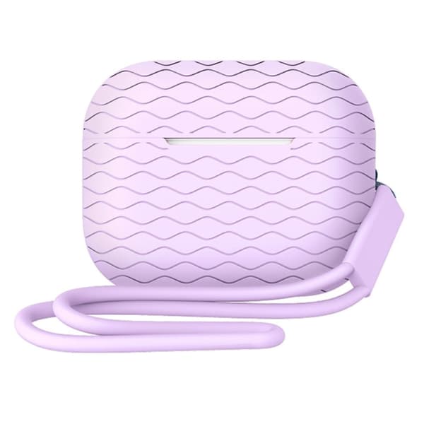AirPods Pro 2 silikonetui med bølgetextur og stropp - Lyselilla Purple