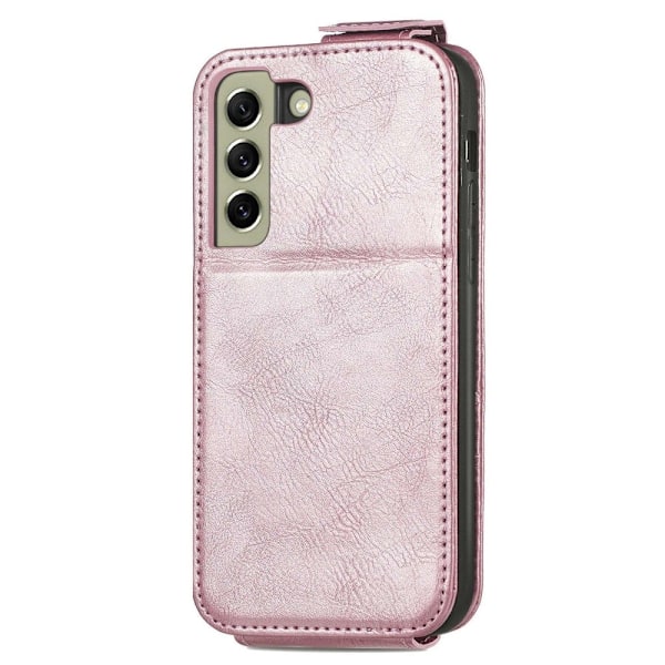Vertical Flip Phone Suojakotelo With Zipper For Samsung Galaxy S21 FE - Ruusukulta Pink