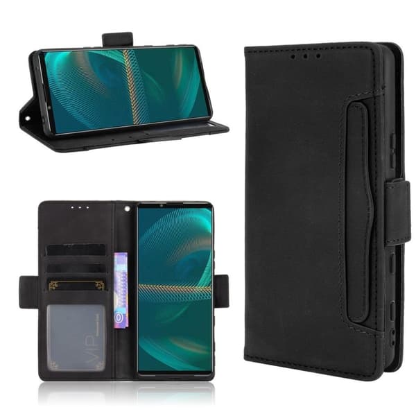Modern-styled Lær Lommebok Etui til Sony Xperia 5 III - Svart Black