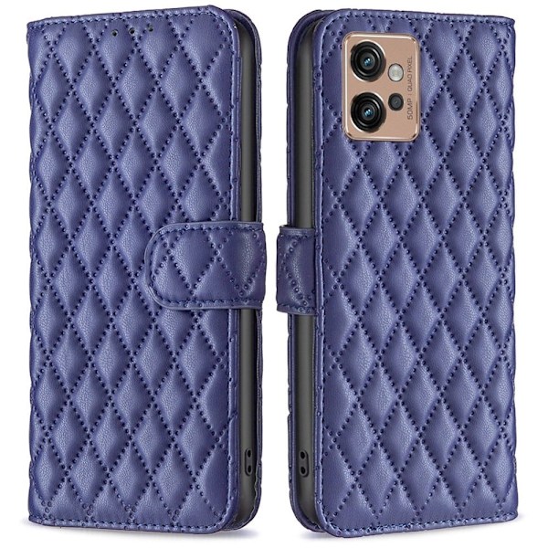 Rhombus Mønster Matte Flip Case til Motorola Moto G32 - Blå Blue