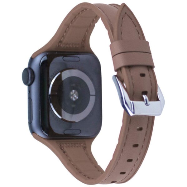 Apple Watch Series 5 44mm silikone læderarmbånd - Brun Brown