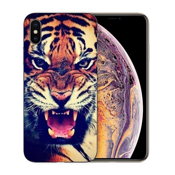 Mjukt fodral med mönsterutskrift för iPhone XS - Tiger multifärg