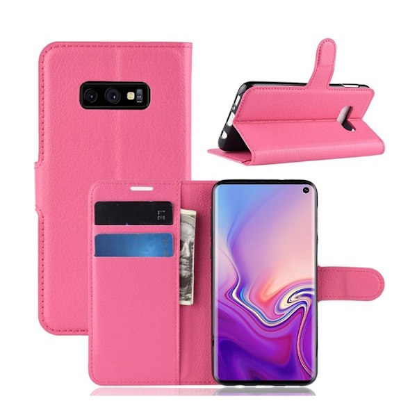 Samsung Galaxy S10e litchi skin læder flip etui - Rosa Pink