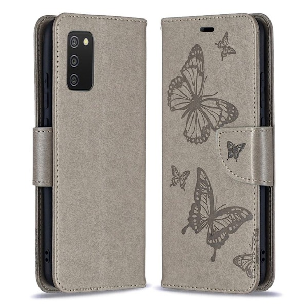 Butterfly läder Samsung Galaxy A02s fodral - Silver/Grå Silvergrå