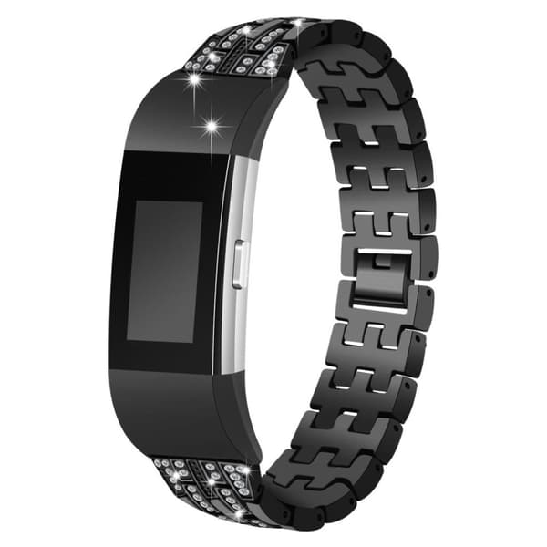Fitbit Charge 2 erstatnings urrem i metal med bjergkrystal dekoration - Sort Black