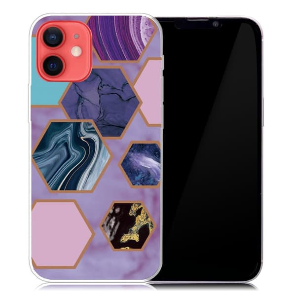 Marmordesign iPhone 13 Mini deksel - Sekskanter I Lilla Bakgrunn Multicolor