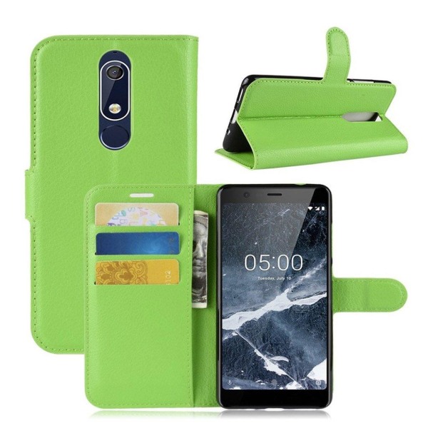 Nokia 5.1 beskyttelsesetui i kunstlæder med Litchi overfalde sam Green