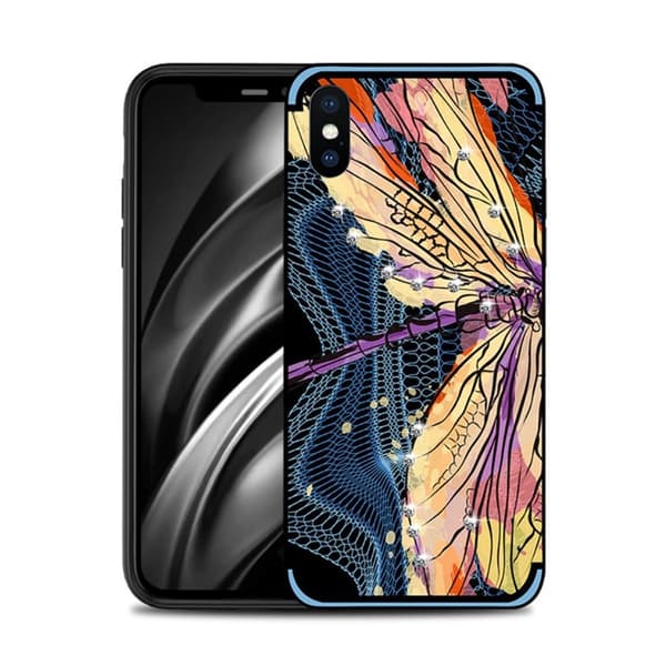 iPhone Xs Max NXE trollslände mönstrat silikonplast mobilskal med strass dekor - Blå Trollslända Blå