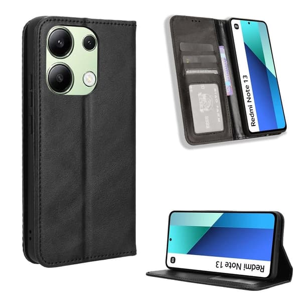 Bofink Vintage Xiaomi Redmi Note 13 4G nahkakotelo - Musta Black