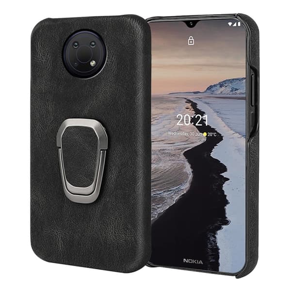 Stødsikkert lædercover med oval kickstand til Nokia G10 - Sort Black
