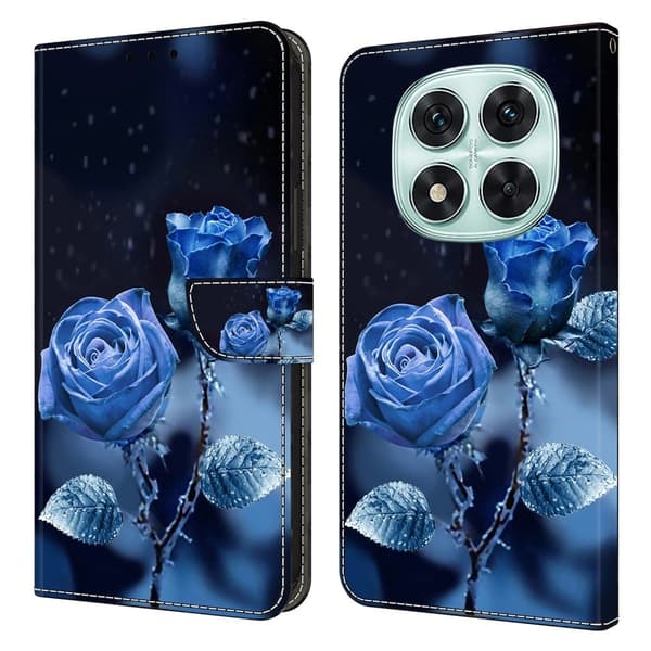 Xiaomi Redmi Note 14 Pro 5G plånboksfodral mönster utskrift stativ läder flip telefonskydd - Blå Rosor Blå