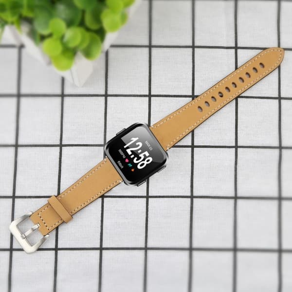 Fitbit Versa klockarmband i geniun läder matt giftfri klassiskt metallspänne - Orange Orange