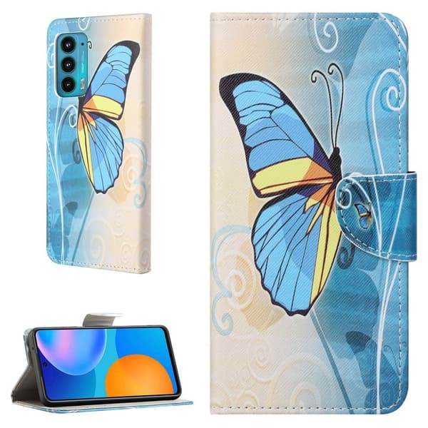 Wonderland Motorola Edge 20 Flip Etui - Blå Sommerfugl Blue
