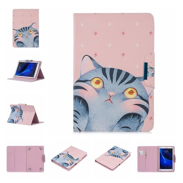 Samsung Galaxy Tab A 7.0 Stilfuldt mønstered læder flip etui - Katteansigt Multicolor