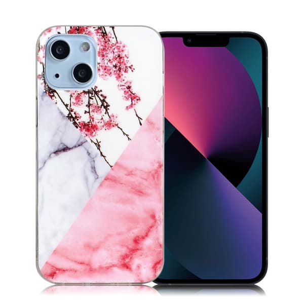 Marmordesign iPhone 13 deksel - Plommeblomst Pink